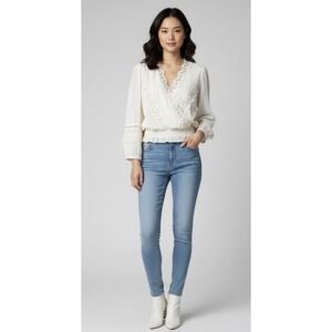 Miss Me Surplice Crochet  Top Womens Size L Cream Boho Chic Lace Eyelet Wrap